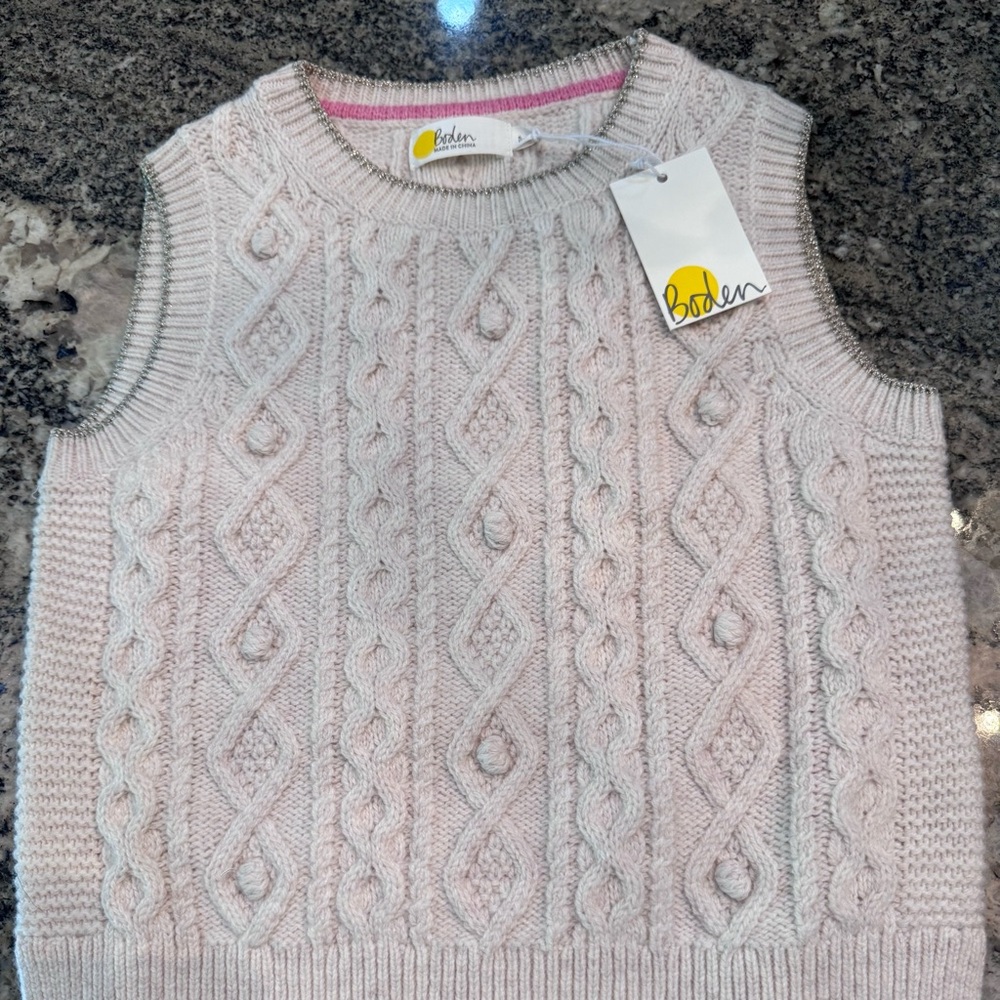 Mini Biden Ecru Marl Cream Crew Neck Cable Knit Sweater